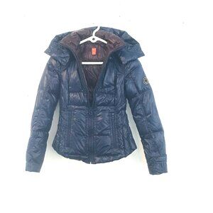 Hugo Boss puffer jacket detachable hood logo adjustable waist luxury designer